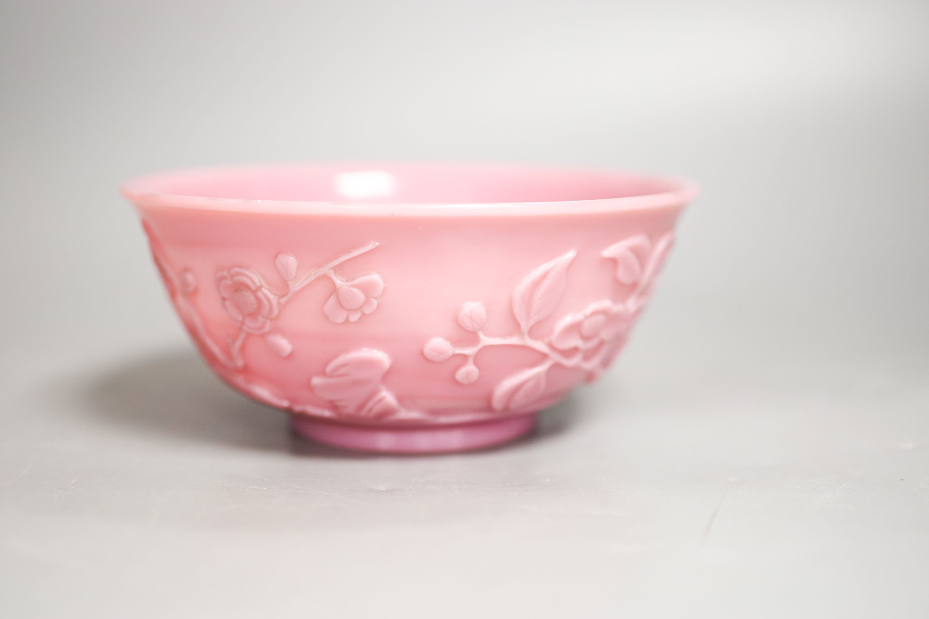 A Chinese Beijing pink glass bowl - cracked